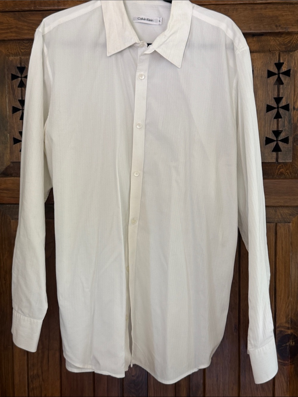 Calvin Klein Men's Off-White Long-Sleeve Dress Shirt